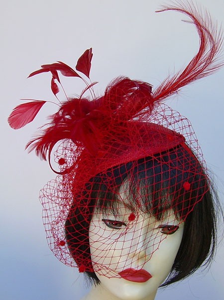 Red Feather/Net Fascinator