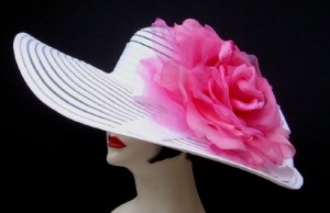 White 6" brim/ HH/XL Pink Rose